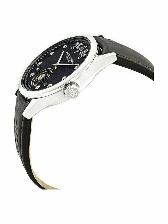 Raymond Weil Ανδρικό Ρολόι 42mm Αυτόματο με Μαύρο Δερμάτινο Λουράκι