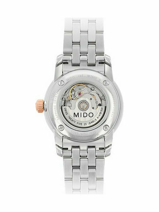 Mido Baroncelli II Γυναικείο Ρολόι 29mm Αυτόματο με Ασημί Μεταλλικό Μπρασελέ