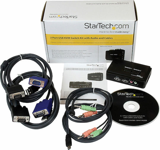 StarTech 2 Port Black USB KVM Switch Kit with Audio and Cables