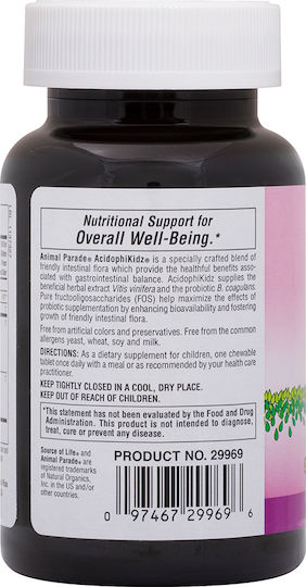 Nature's Plus Animal Parade Acidophikidz Probiotika für Kinder 90 Kautabletten Beere