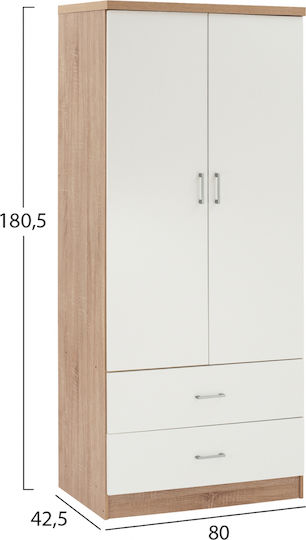 Double Door Wardrobe Reina Sonama - White 80x42.5x180.5cm