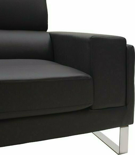 Shea Триместен Диван Изкуствена кожа Черно / Inox 198x80x87см.