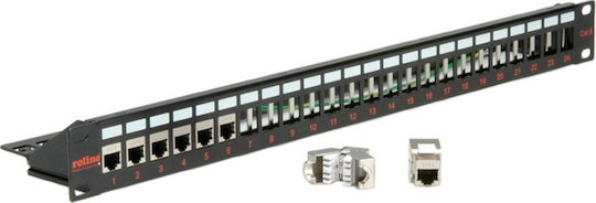 Patch Panel Keystone for Rack 1U 19" with 24 cat6 Ports Black