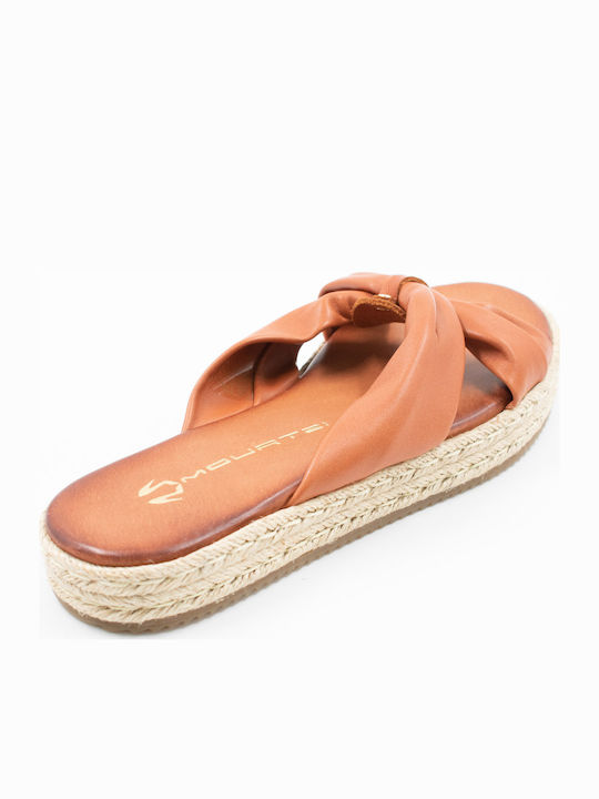 Δερμάτινα Γυναικεία Σανδάλια Flatforms Καφέ