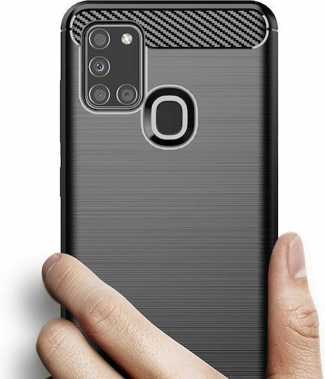 Tech-Protect Rugged Carbon Back Cover Silicone Black (Galaxy A21s)