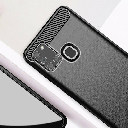Tech-Protect Rugged Carbon Back Cover Silicone Black (Galaxy A21s)