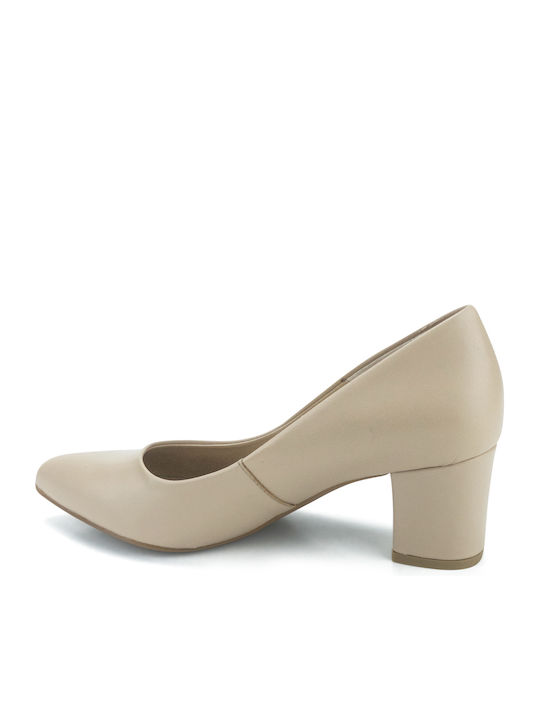 Leather Pointed Toe Beige Medium Heels