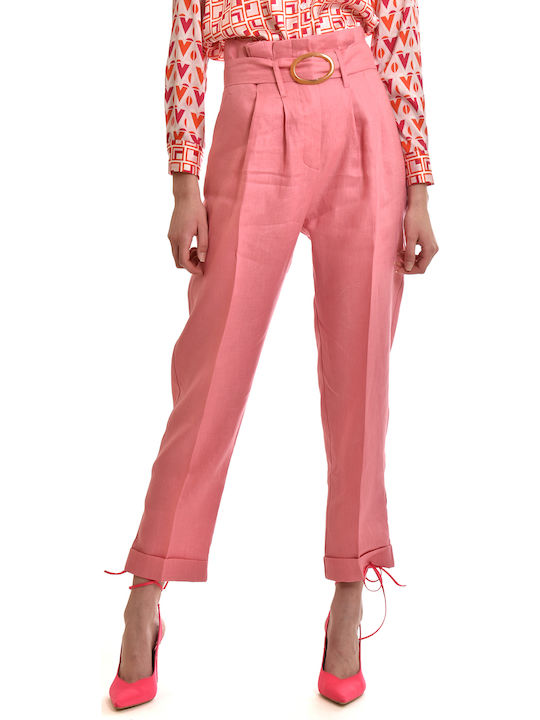 Damen Hoch tailliert Stoff Hose Rosa