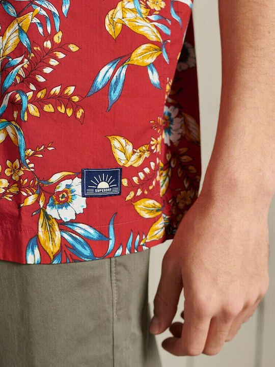 Hawaiian Box Cu mânecă scurtă Bumbac Cămașă Floral Roșu
