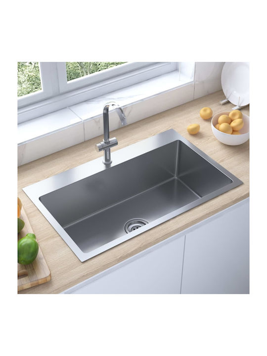 vidaXL Ένθετος Νεροχύτης Inox Σατινέ Μ70xΠ44cm Ασημί