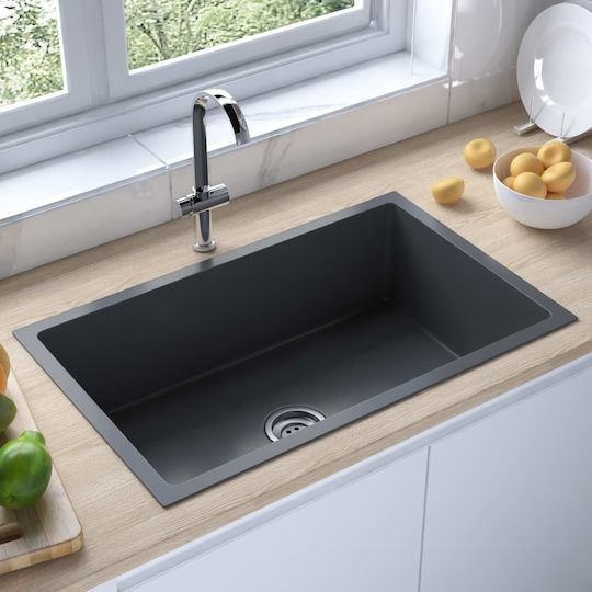 vidaXL Ένθετος Νεροχύτης Inox Σατινέ Μ70xΠ44cm Μαύρος