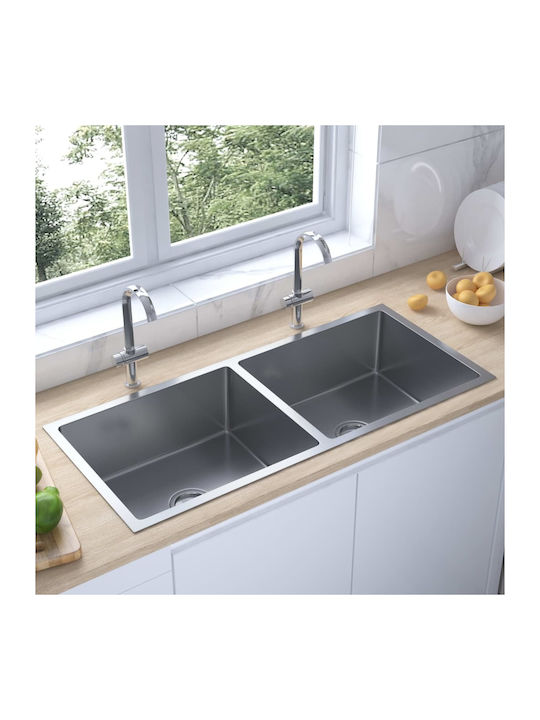 vidaXL Drop-In Spüle Inox Gebürstet B100xT44cm Silber