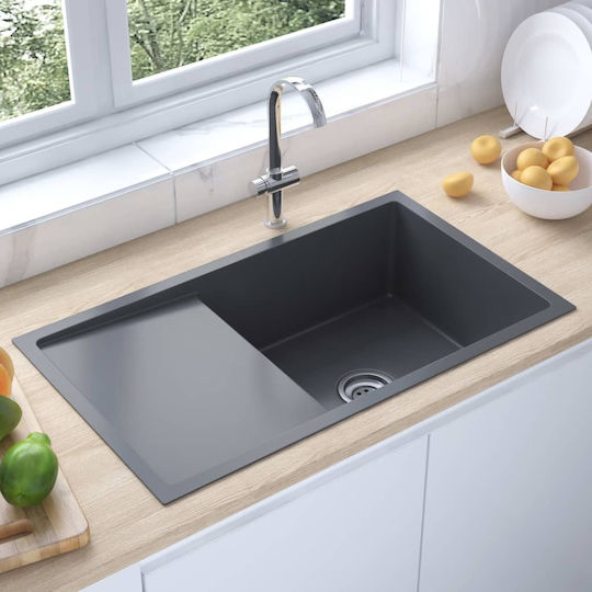 vidaXL Drop-In Küchenspüle aus Flüssigem Granit M75xB44cm Schwarze