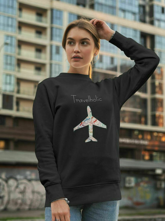 Travelholic w Sweatshirt - BLACK