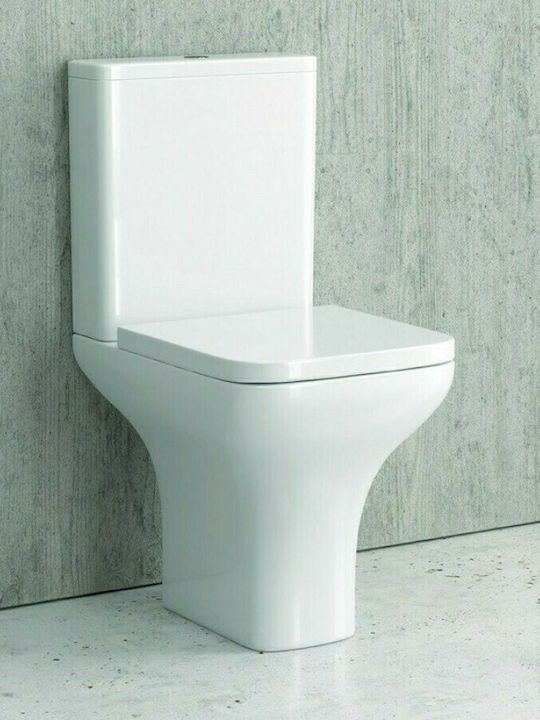 Karag Amfipolis Stehende Toilette Randlos mit Spülung mit Deckel Sanftes Schließen Weiße