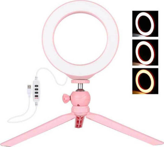 Puluz Ring Light LED Ring Light 16cm 3200 - 6500K με Επιτραπέζιο Τρίποδο Pink