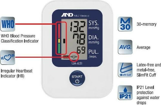 A&D UΑ-651SL Ηλεκτρονικό Πιεσόμετρο Μπράτσου Ακριβείας
