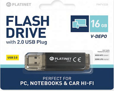 Platinet V-Depo 16GB USB 2.0 Stick Μαύρο