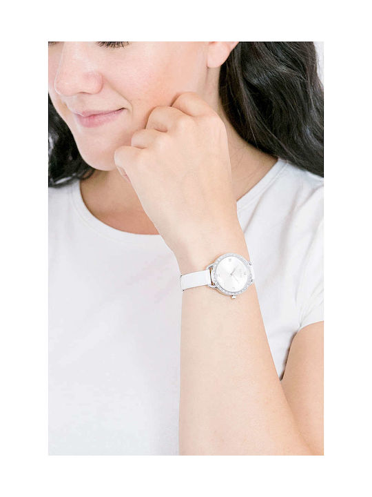 Guess Bellini Watch with White Leather Strap