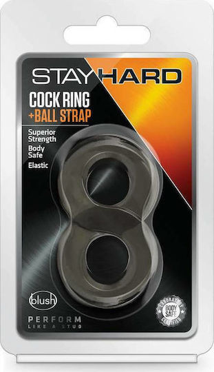 Blush Stay Hard Cock Ring & Ball Strap Ring Cock & Testicles Silicone Black
