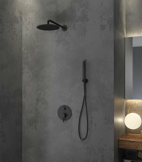 Karag Artemis Set Mischer, Handbrause & Duschkopf für Wandmontage für Dusche 2 Ausgänge Edelstahl Nero