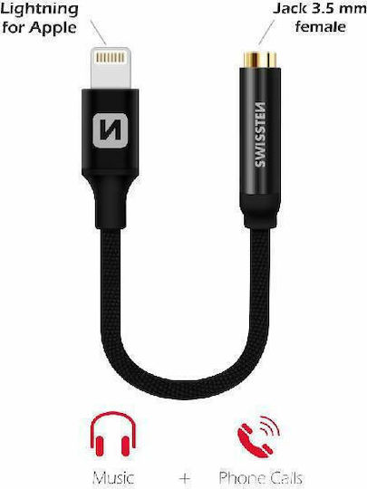 Swissten Конвертор Lightning мъжки към 3.5mm женски Черен 1бр 73501211
