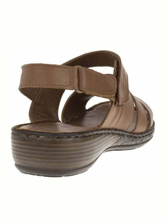 Leder Flache Sandalen für Damen Anatomisch in Tabac Braun Farbe