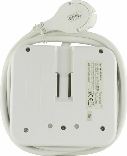 REV Power Strip 3 Positions with 2 USB-A, USB-C and Cable 1.4m