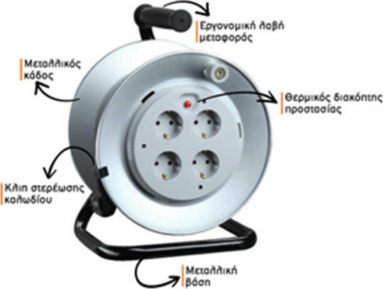 HGI Extension Reel Cord 3 x 1.5mm²/25m Silver