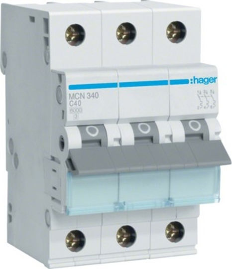 Hager 3-Poles Automatic Circuit Breaker 40A C 6kA 40Α MCN340A