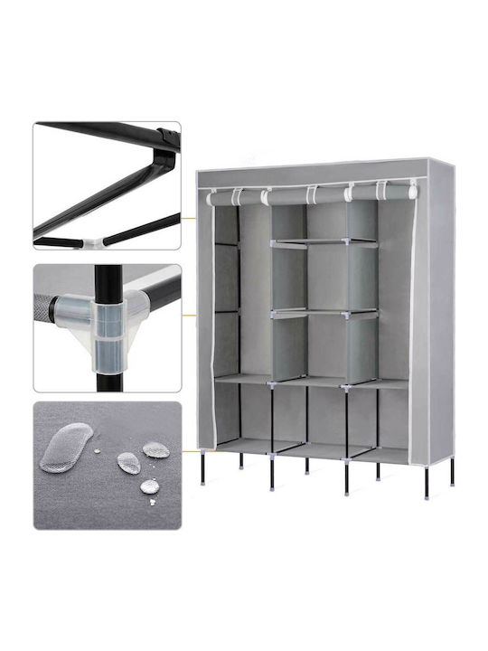 Massido Massido Fabric Wardrobe with Zipper and Shelves in Gray Color 130x45x175cm