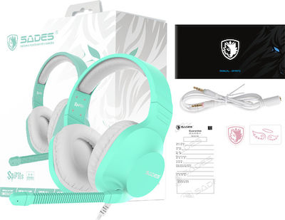 Sades Spirits Over Ear Gaming Headset με σύνδεση 2x3.5mm Cyan