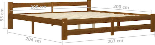 Κρεβάτι King Size Ξύλινο Καφέ Μελί για Στρώμα 200x200cm