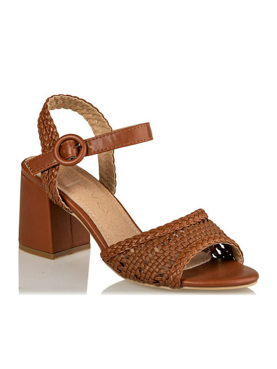 Envie Shoes Women's Sandals with Ankle Strap Brown with Chunky Medium Heel