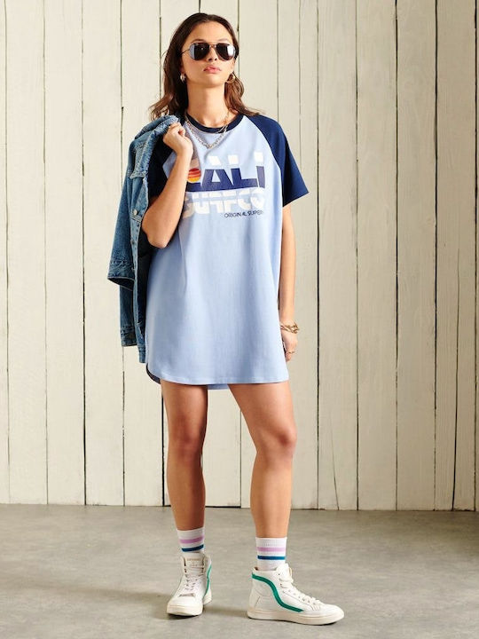 Superdry Cali Surf Summer Mini T-Shirt Dress Light Blue