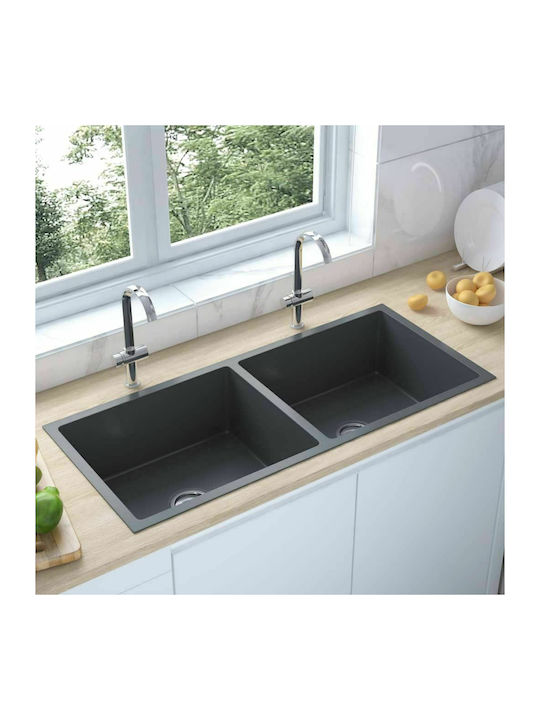 vidaXL Ένθετος Νεροχύτης Inox Brushed Μ100xΠ44cm Μαύρος