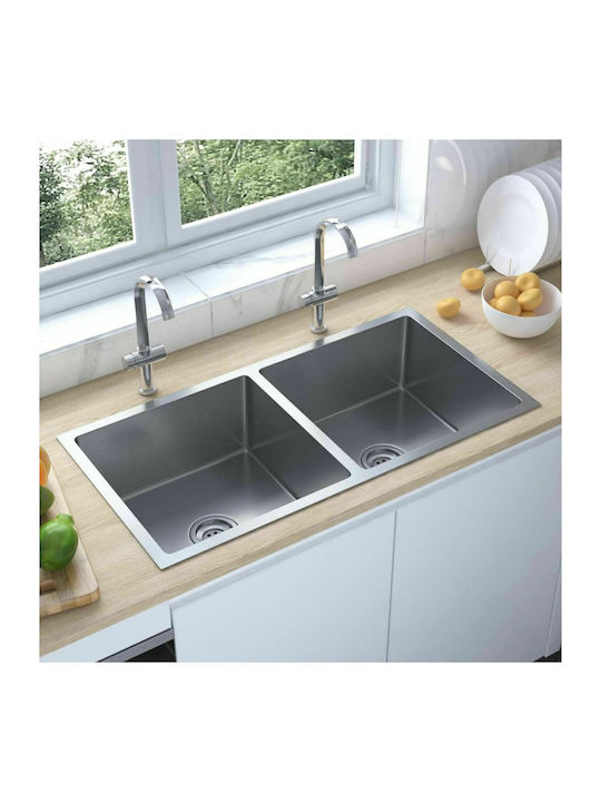 vidaXL Drop-In Sink Inox Brushed W40xD40cm Silver