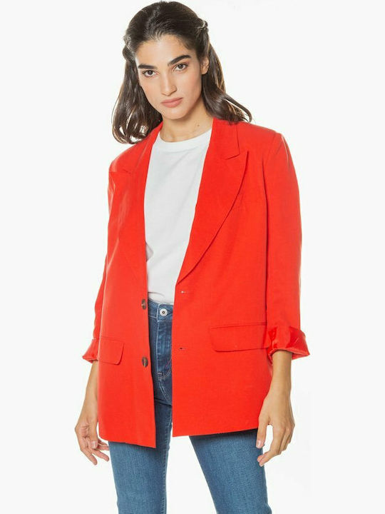 Pepe Jeans Lola Μακρύ Γυναικείο Σακάκι Κόκκινο