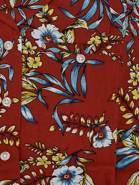 Women's Floral Short Sleeve Shirt Red
