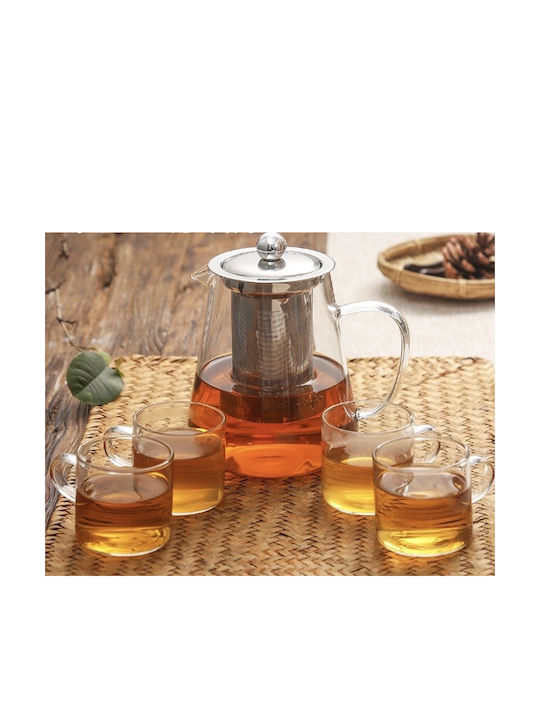 Teekannen Set mit Tasse und Filter Glas Transparente 950ml 5Stücke