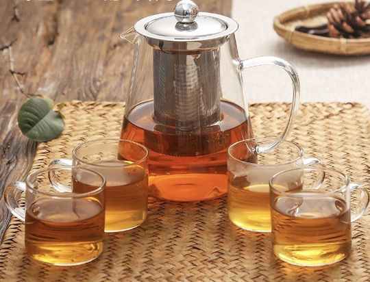 Tea Set with Mug and Glass Transparent Filter 950ml 5 Pieces
