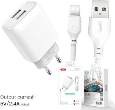 XO Charger with 2 USB-A Ports and Cable USB-C Whites (L57)