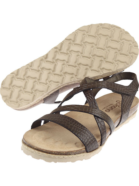 Yokono Chipre 100 Leather Women's Flat Sandals in Khaki Color Chipre-100