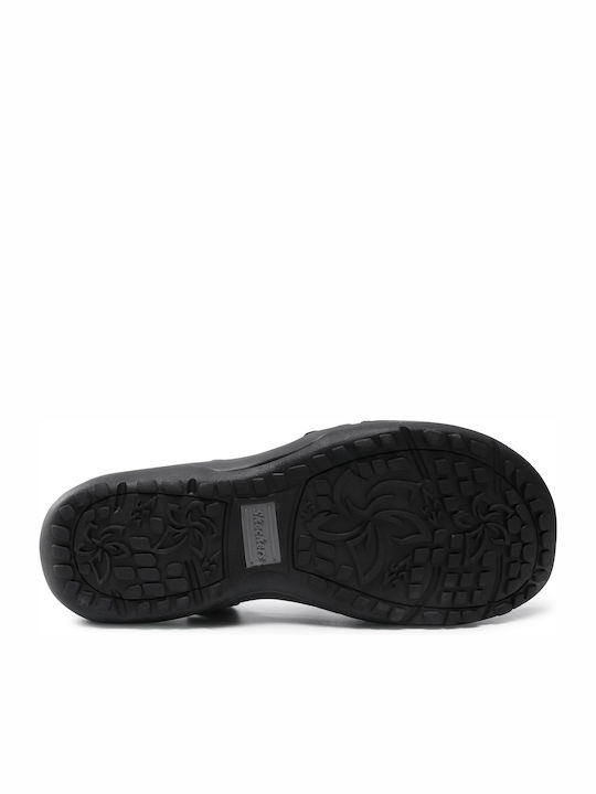 Reggae Slim Simply Stretch Leather Women's Flat Sandals in Black Color