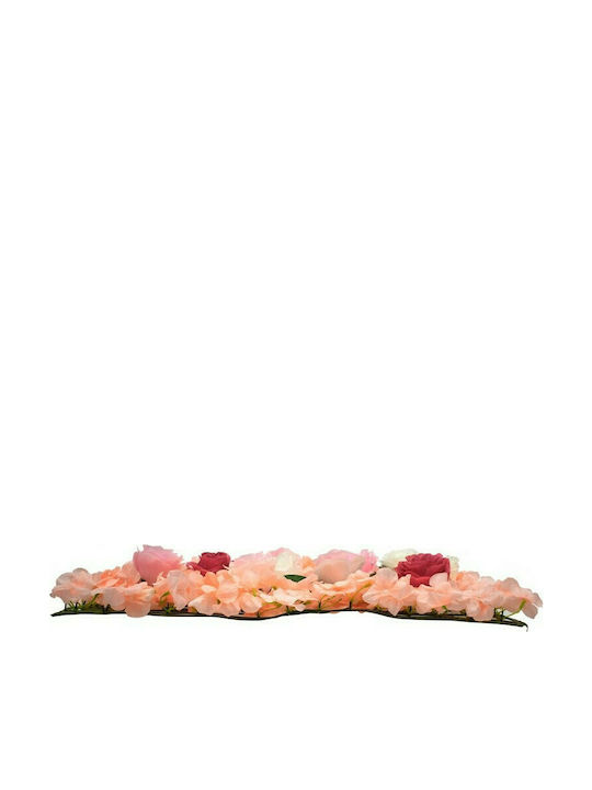 GloboStar Artificial Foliage Panel Rose with Hydrangea Soft Coral - White - Pink Dark - Pink 60x40cm