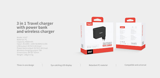 Havit Безжичен Заряден Уред с 2 USB-A Изходни Порта 5W Черен (H147)