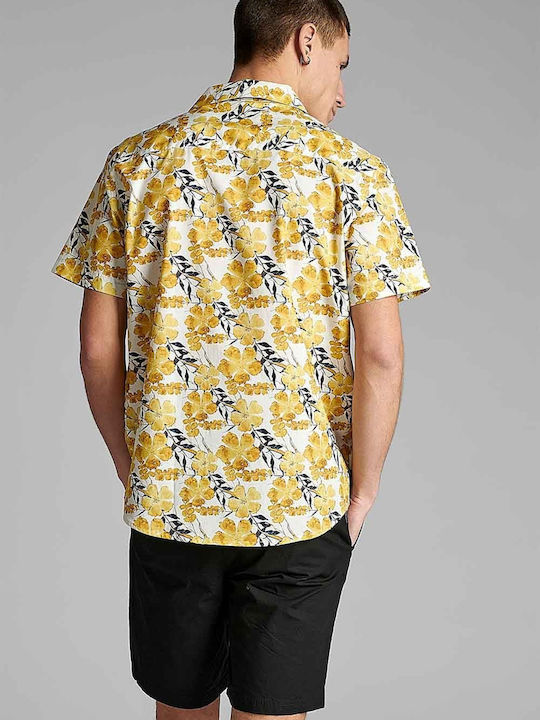 Anerkjendt Men's Shirt Short Sleeve Cotton Floral Yellow