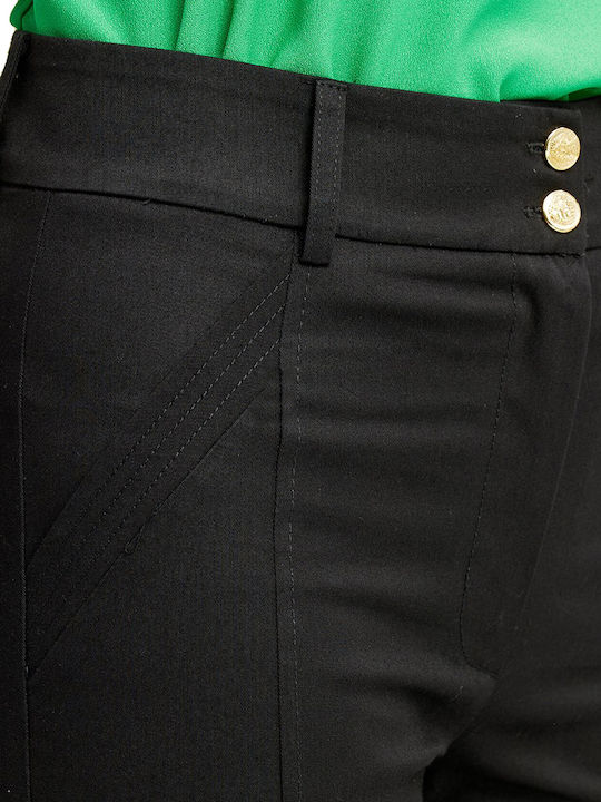 Women's Fabric Capri Trousers Slim Fit Black