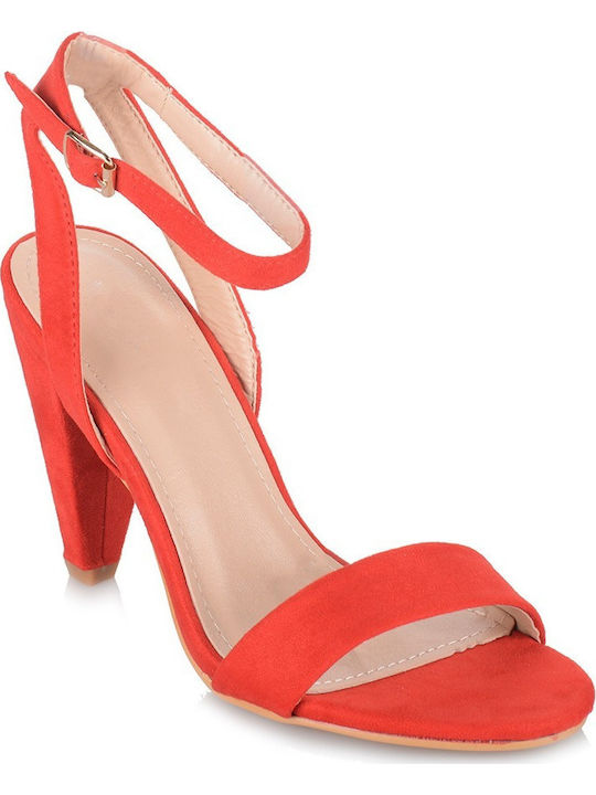 Famous Shoes Women's Sandals with Chunky High Heel In Red Colour