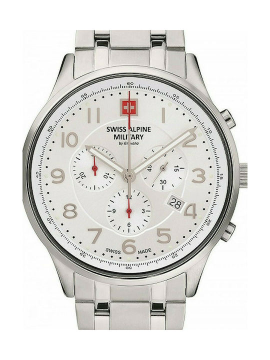 Swiss Alpine Military by Grovana Watch Chronograph Battery with Silver Metal Bracelet